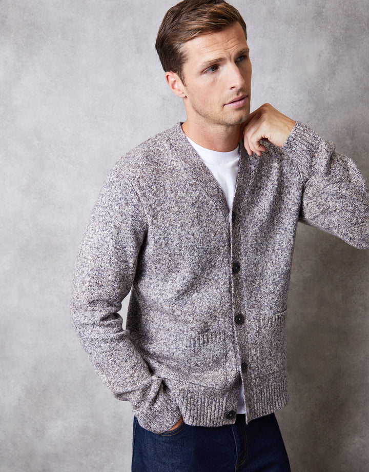 Brown Twist Knitted Button Up Cardigan