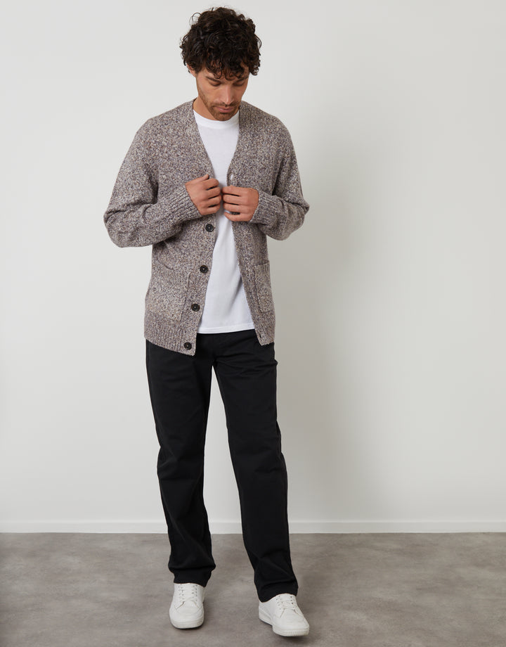 Brown Twist Knitted Button Up Cardigan