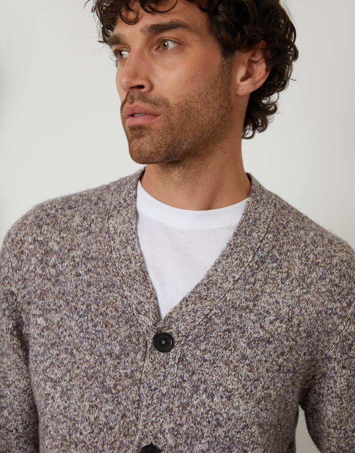 Brown Twist Knitted Button Up Cardigan