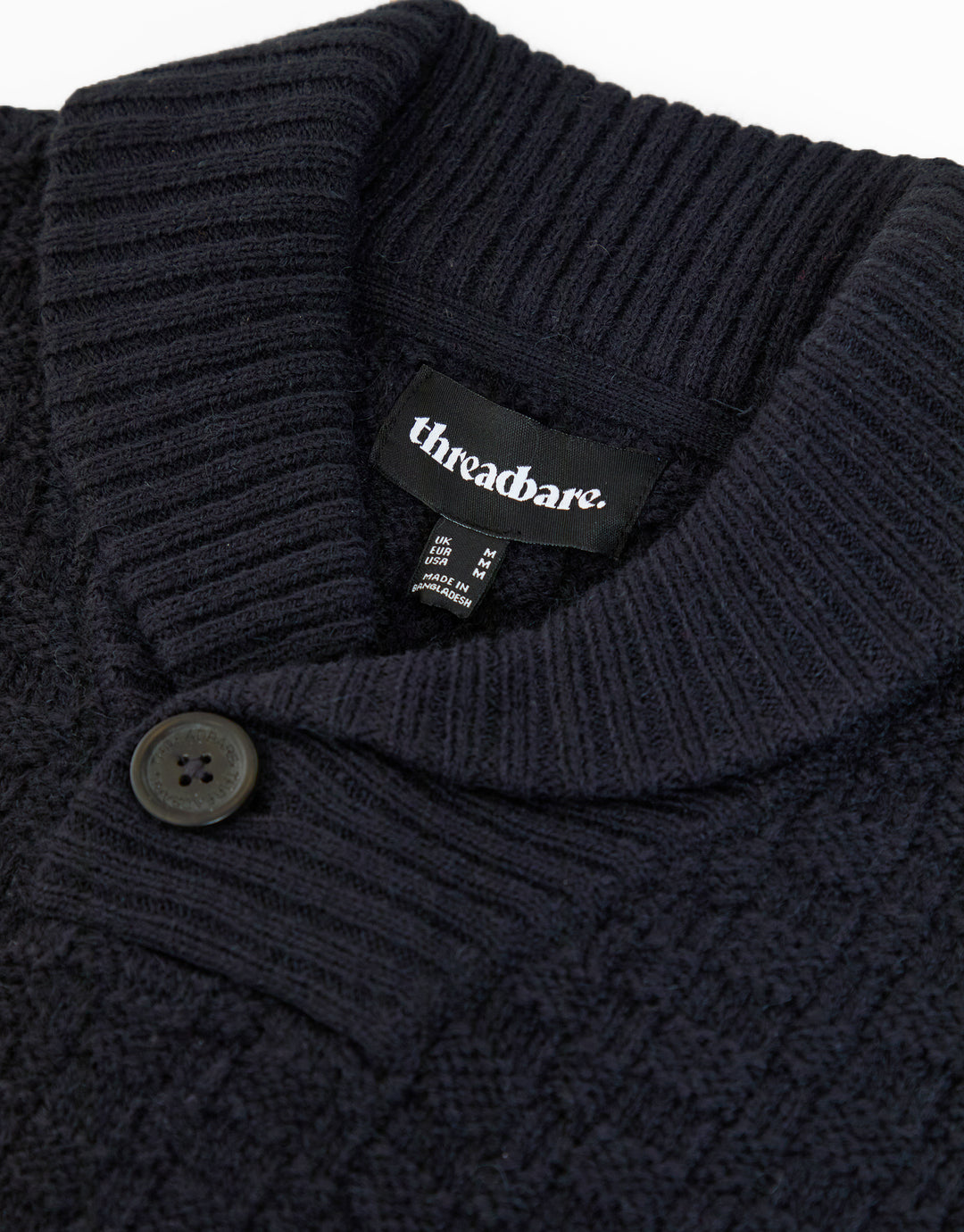 Navy Basket Stitch Knitted Shawl Neck Jumper