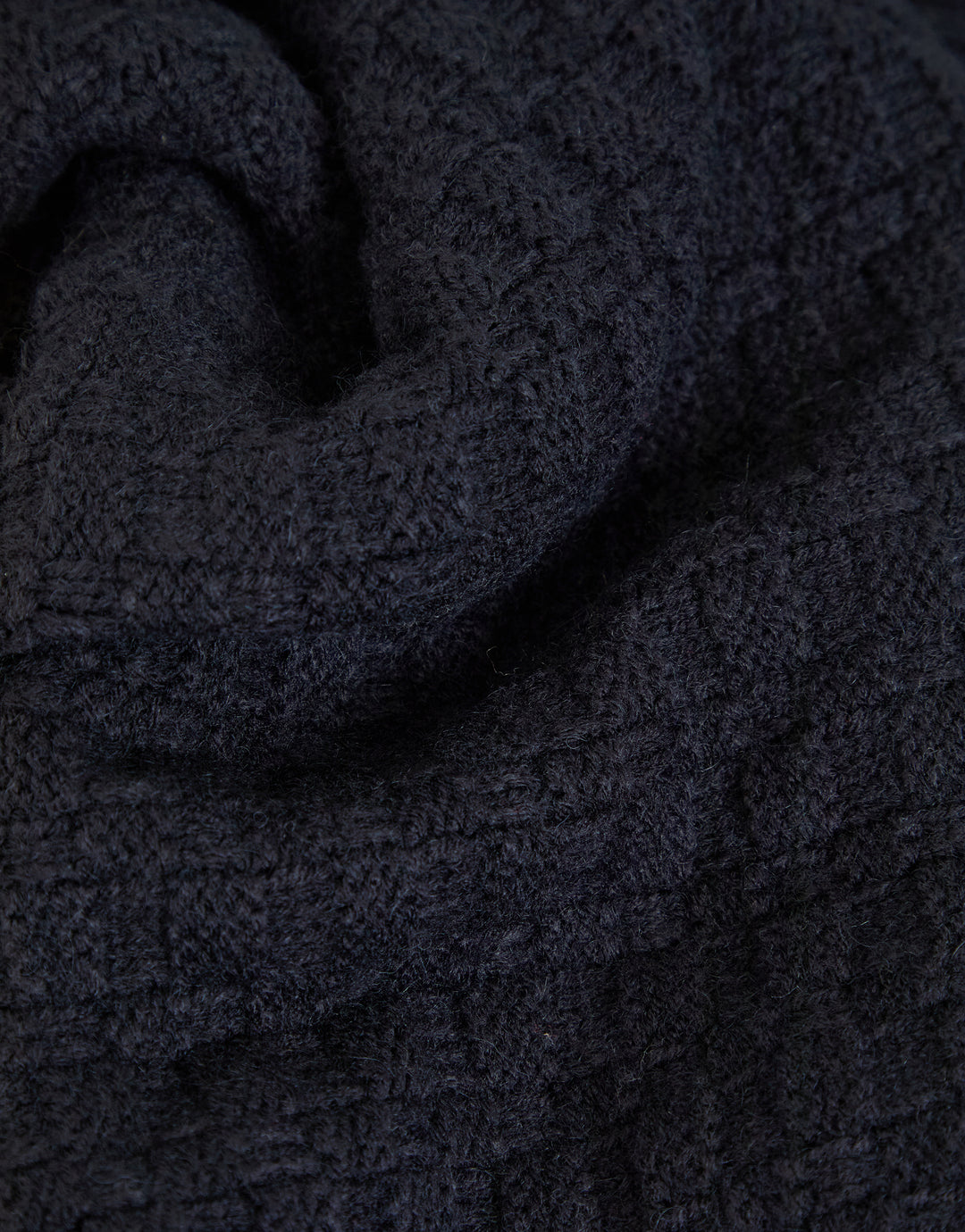 Navy Basket Stitch Knitted Shawl Neck Jumper