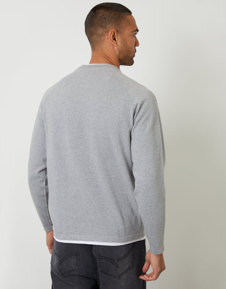 Grey Mock Tee Textured Knit Crew Neck Jumper