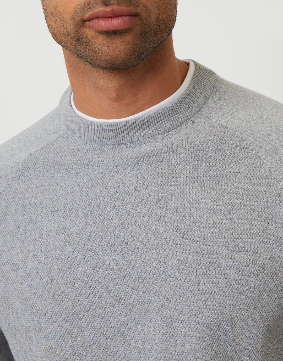 Grey Mock Tee Textured Knit Crew Neck Jumper