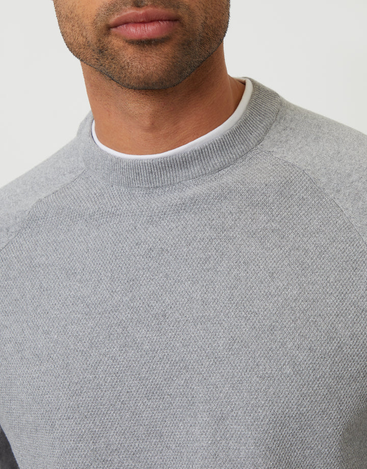 Grey Mock Tee Textured Knit Crew Neck Jumper