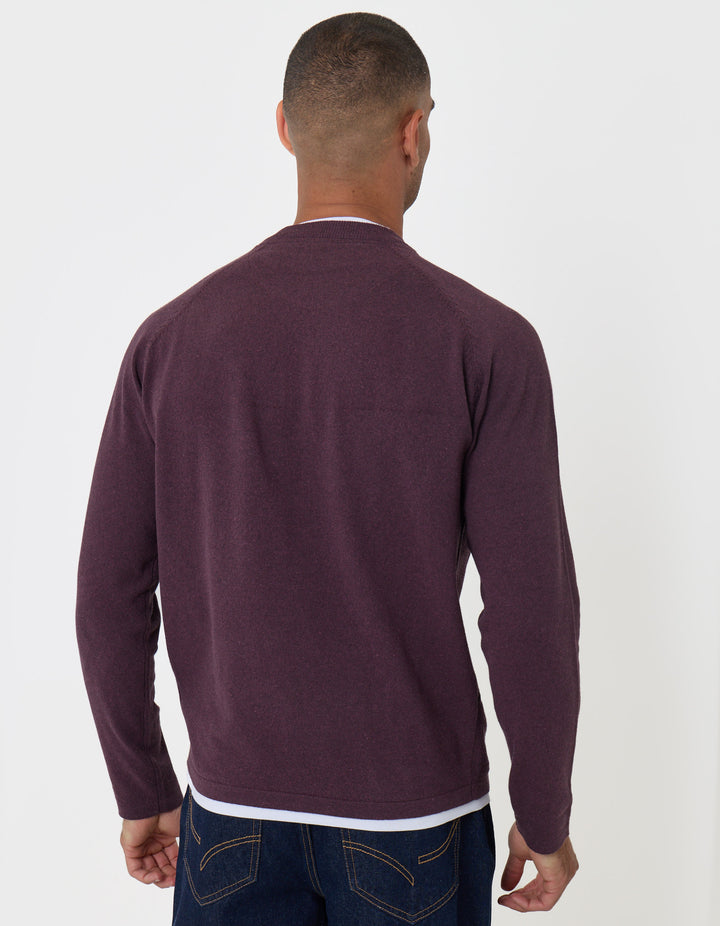 Threadbare Mock Tee Textured Knit Crew Neck Jumper in Burgundy - back view