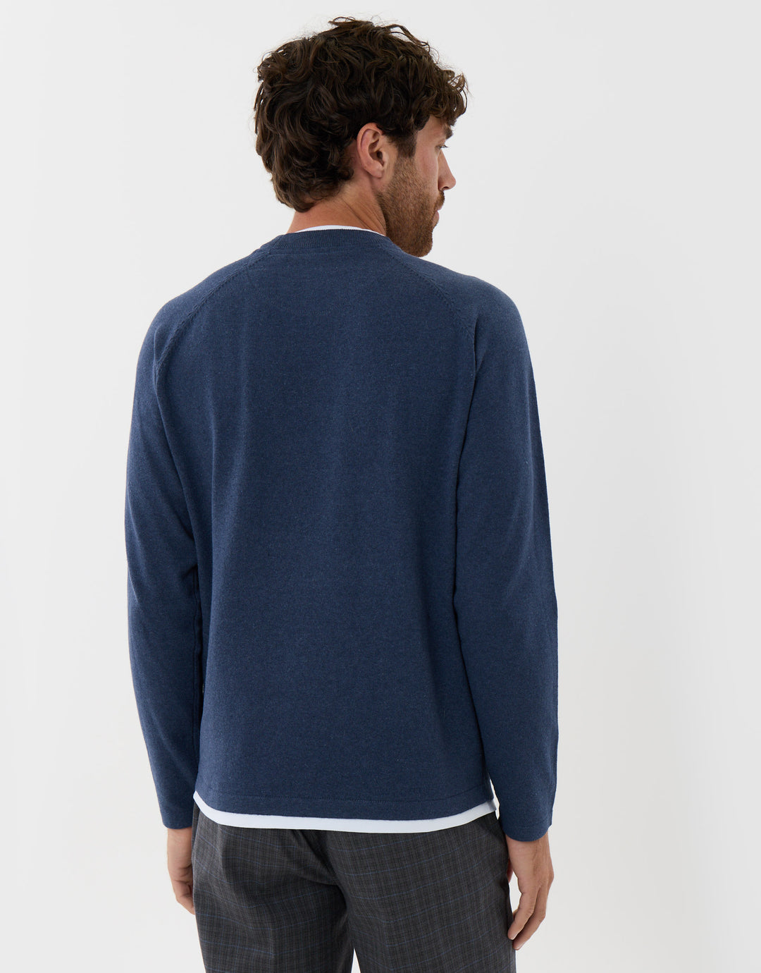 Threadbare Mock Tee Textured Knit Crew Neck Jumper Denim Blue - back view