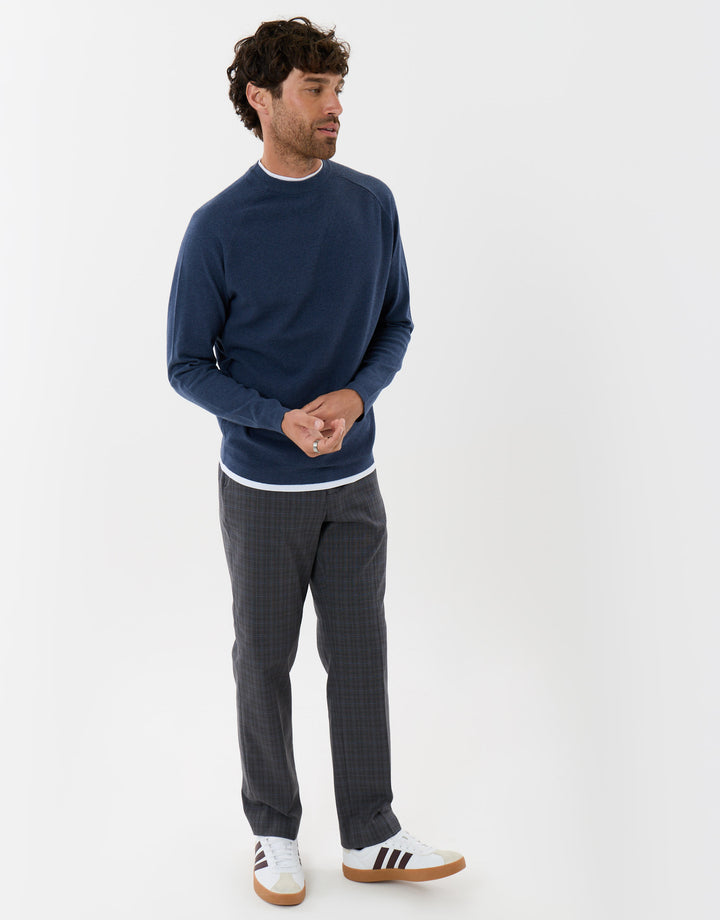 Threadbare Mock Tee Textured Knit Crew Neck Jumper Denim Blue - full body