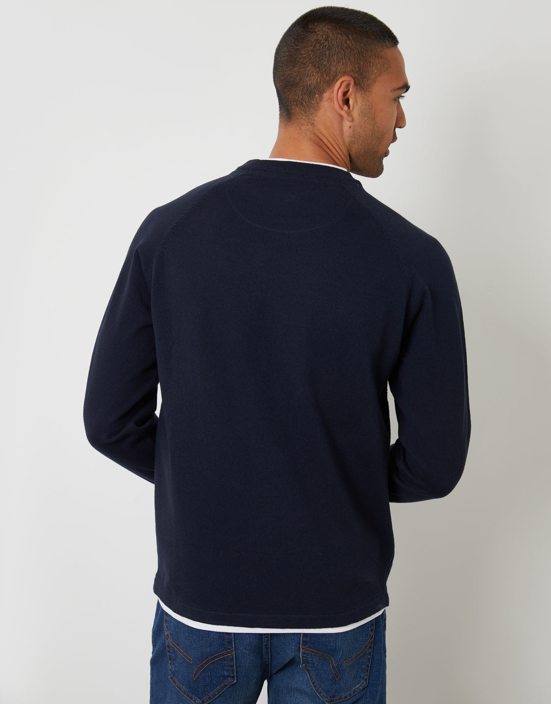 Navy Mock Tee Textured Knit Crew Neck Jumper