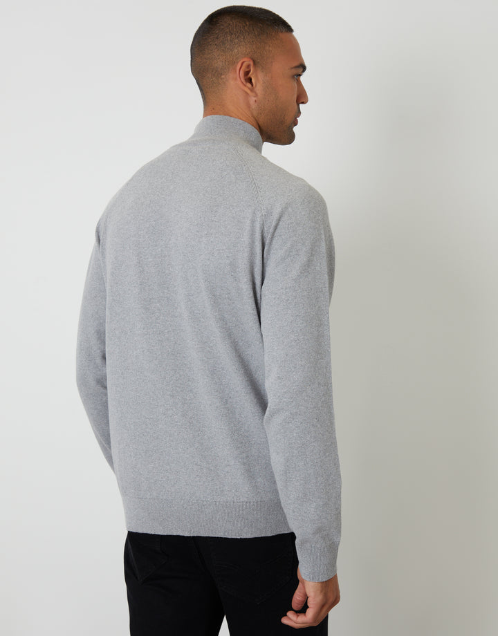 Grey Mock Tee Textured Knit Quarter Zip Jumper