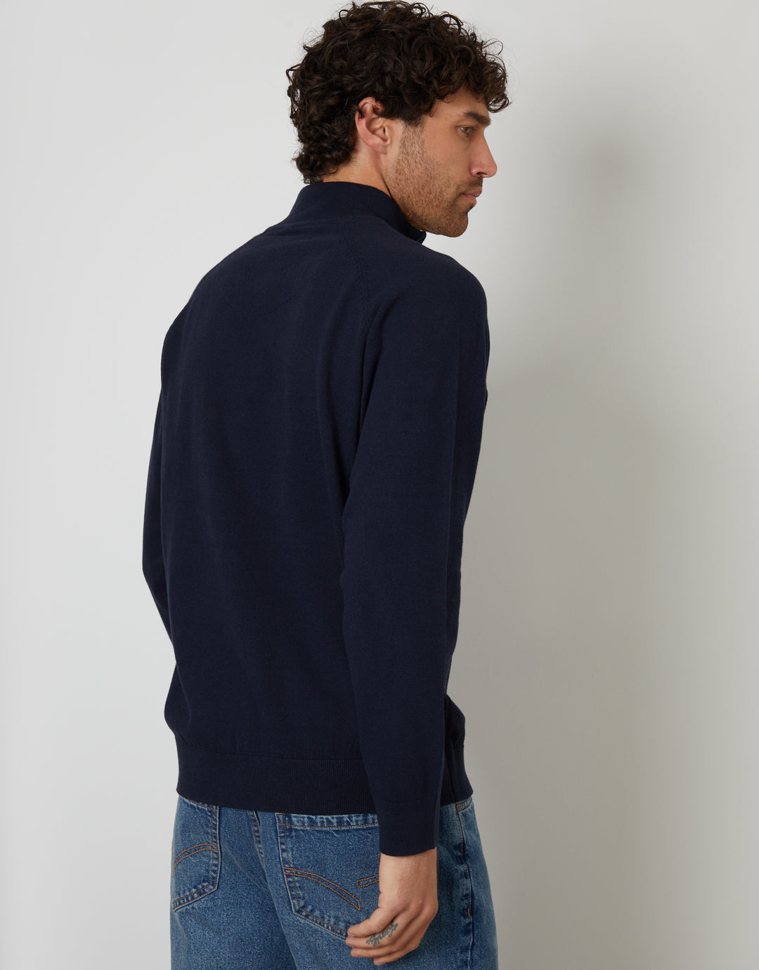 Navy Mock Tee Textured Knit Quarter Zip Jumper