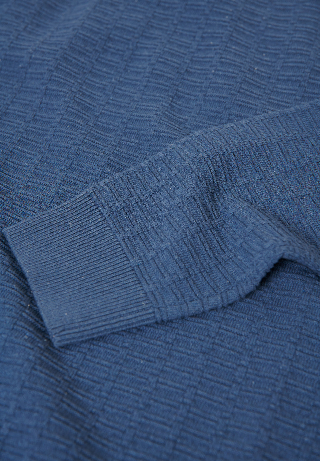 Denim Blue Mock Shirt Textured Knitted Jumper