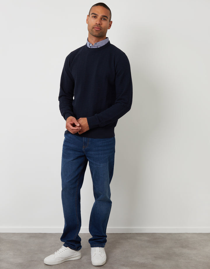 Navy Mock Shirt Textured Knitted Jumper