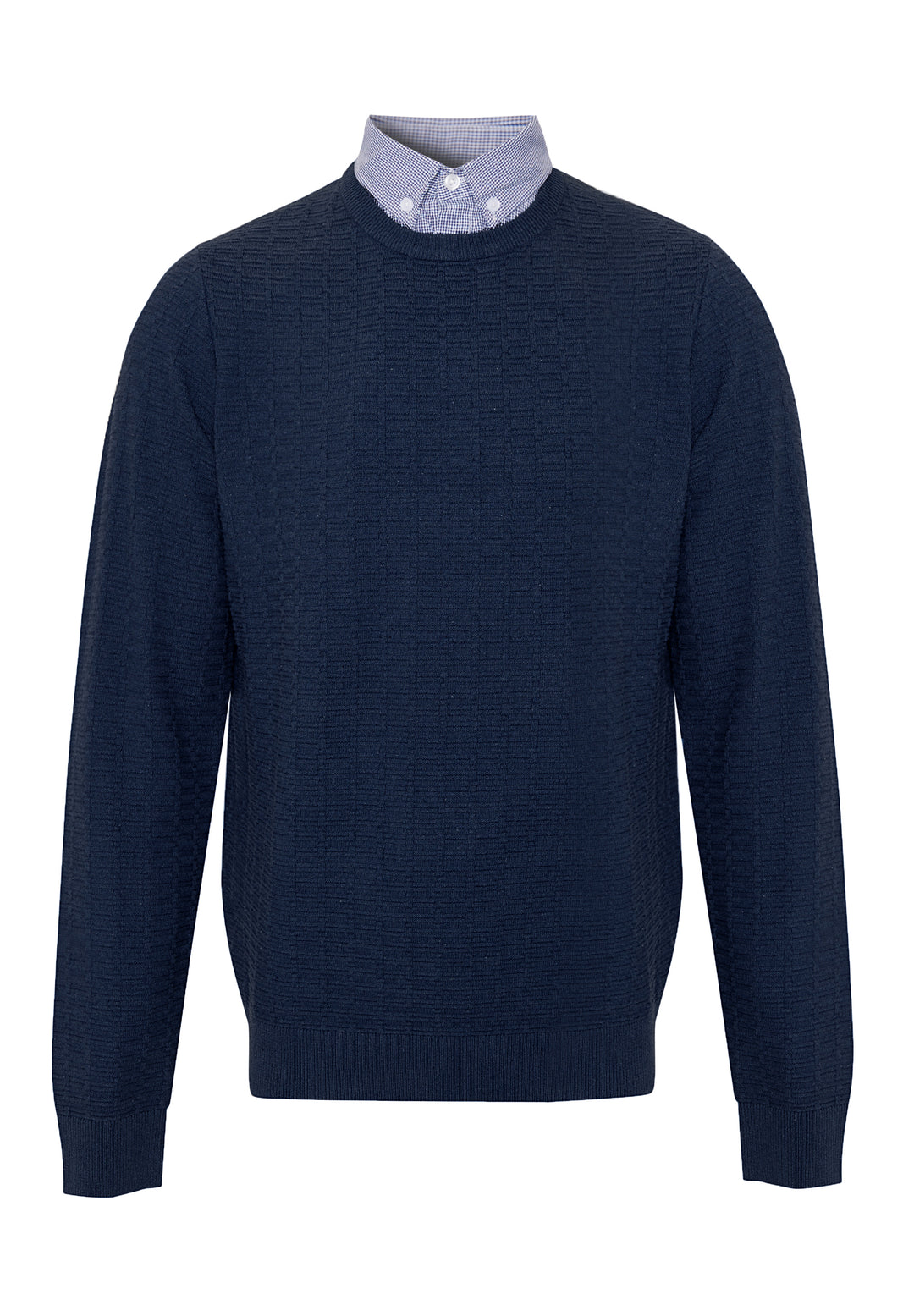 Navy Mock Shirt Textured Knitted Jumper
