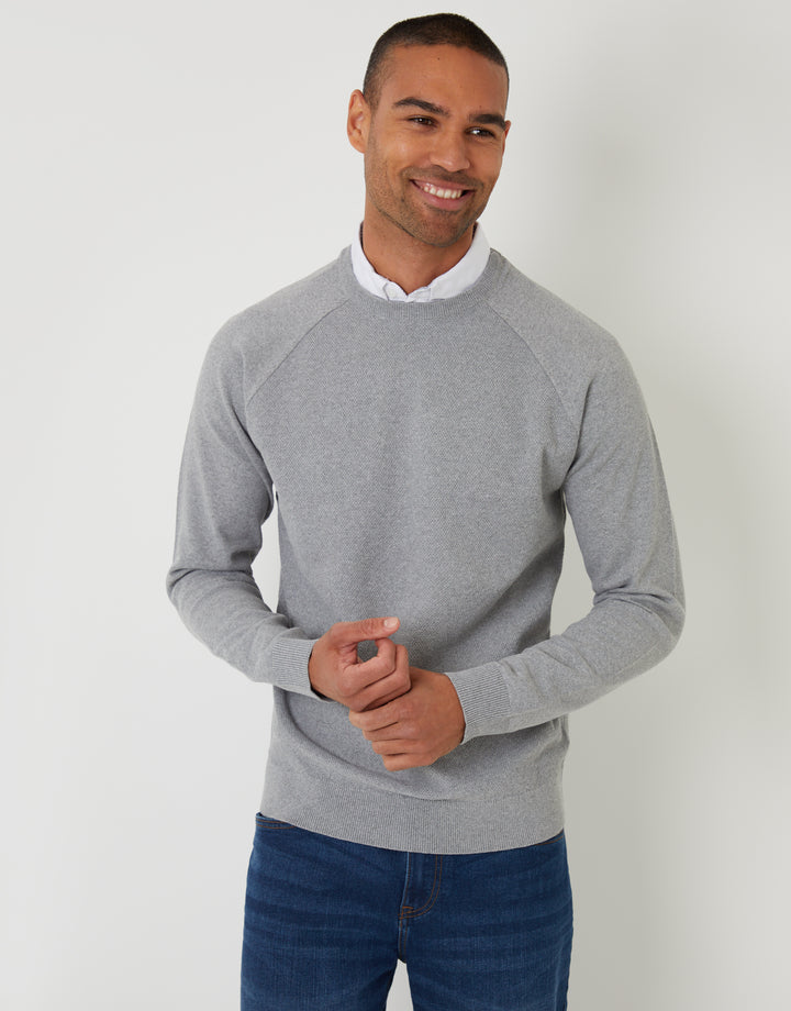 Grey Mock Shirt Raglan Knitted Jumper