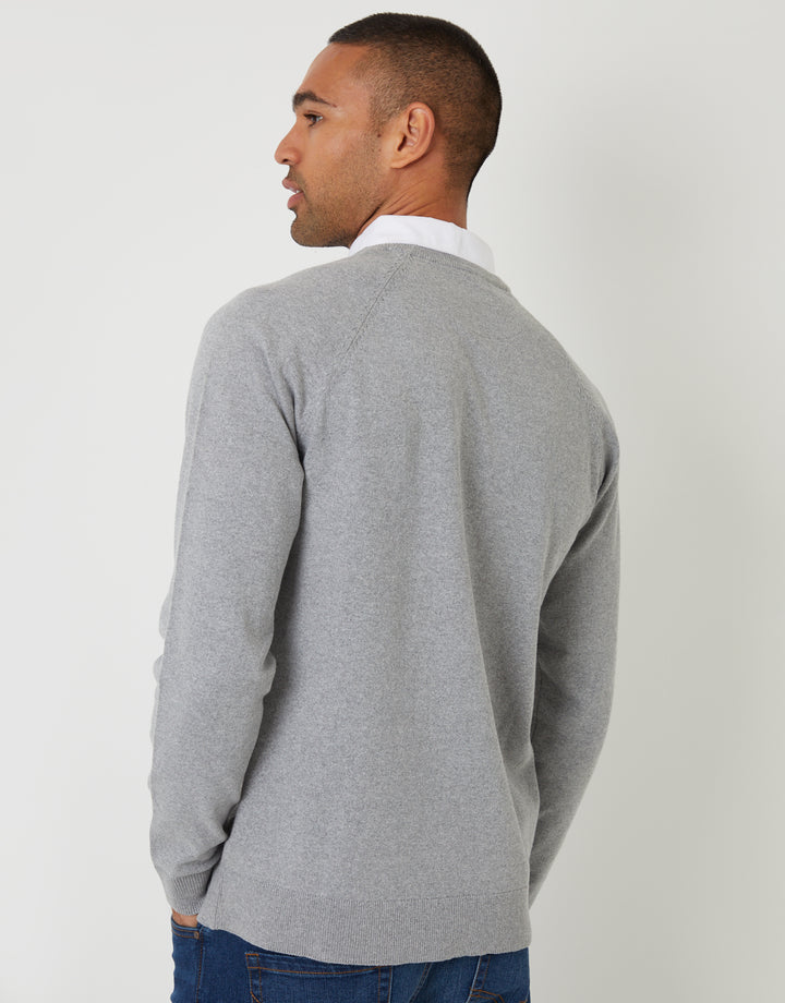 Grey Mock Shirt Raglan Knitted Jumper