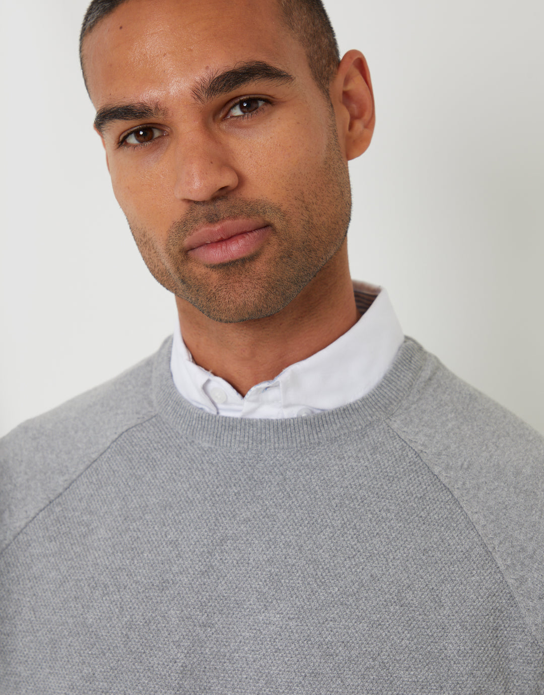 Grey Mock Shirt Raglan Knitted Jumper