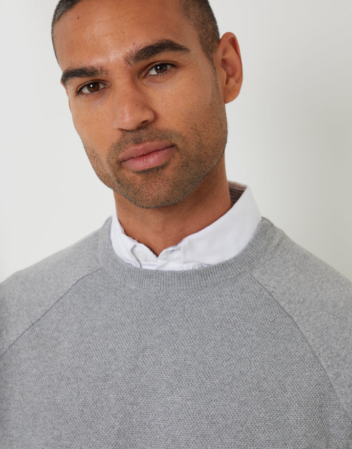 Grey Mock Shirt Raglan Knitted Jumper
