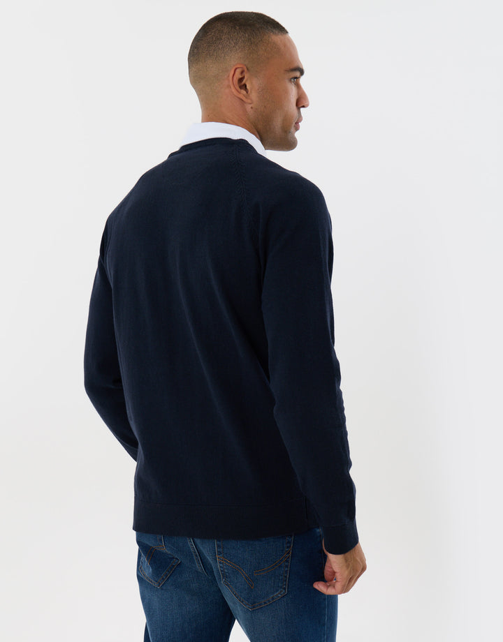 Threadbare Mock Shirt Raglan Knitted Jumper in Navy - back view