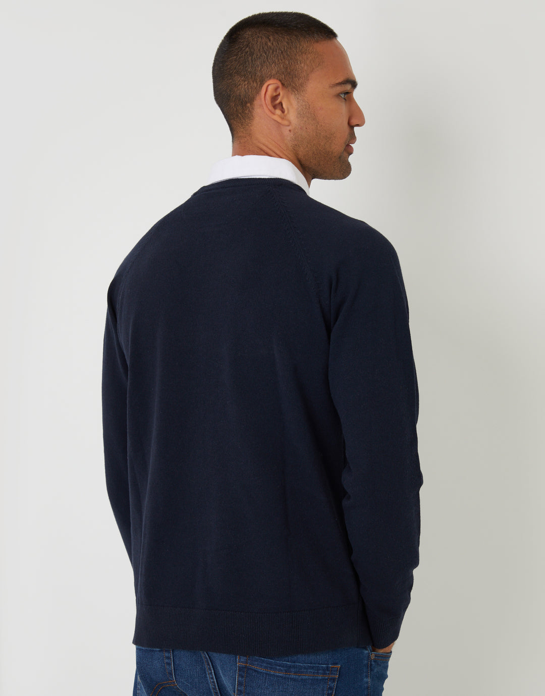 Navy Mock Shirt Raglan Knitted Jumper