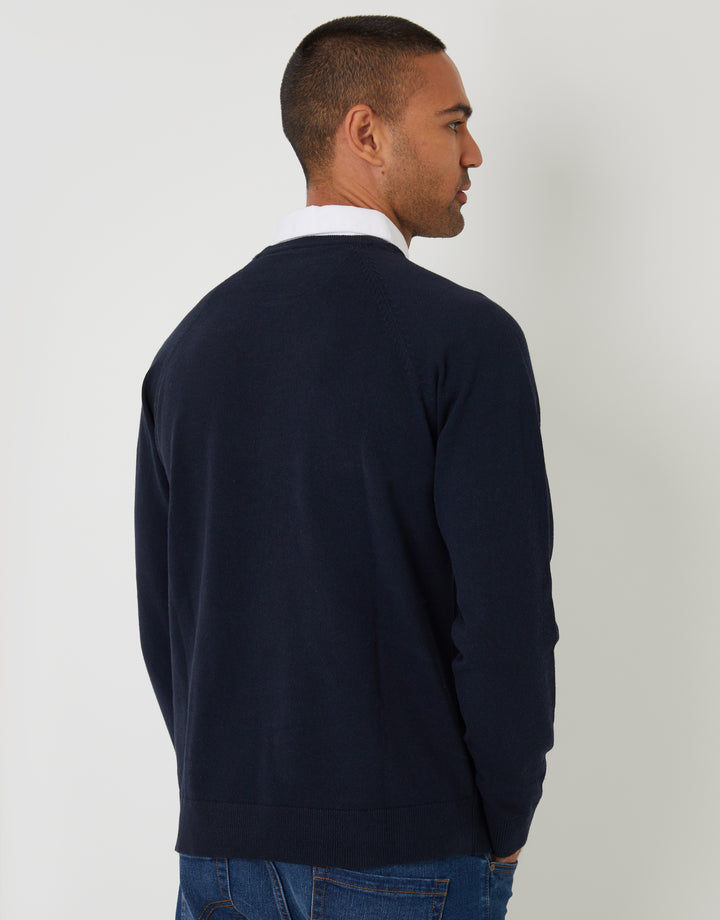 Navy Mock Shirt Raglan Knitted Jumper