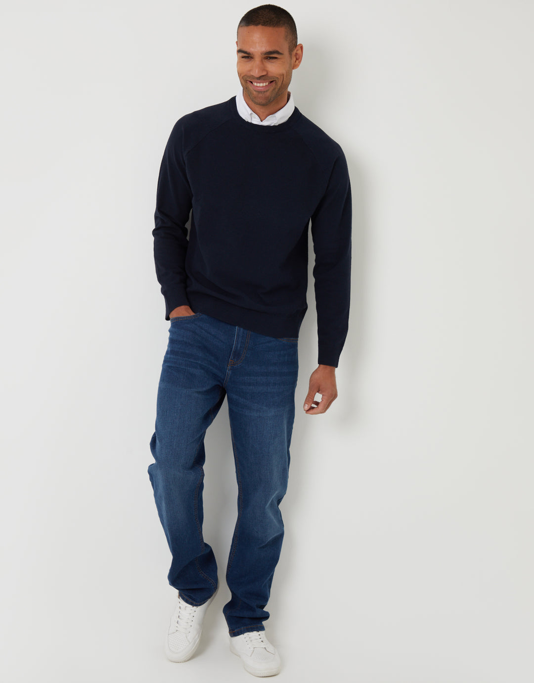 Navy Mock Shirt Raglan Knitted Jumper