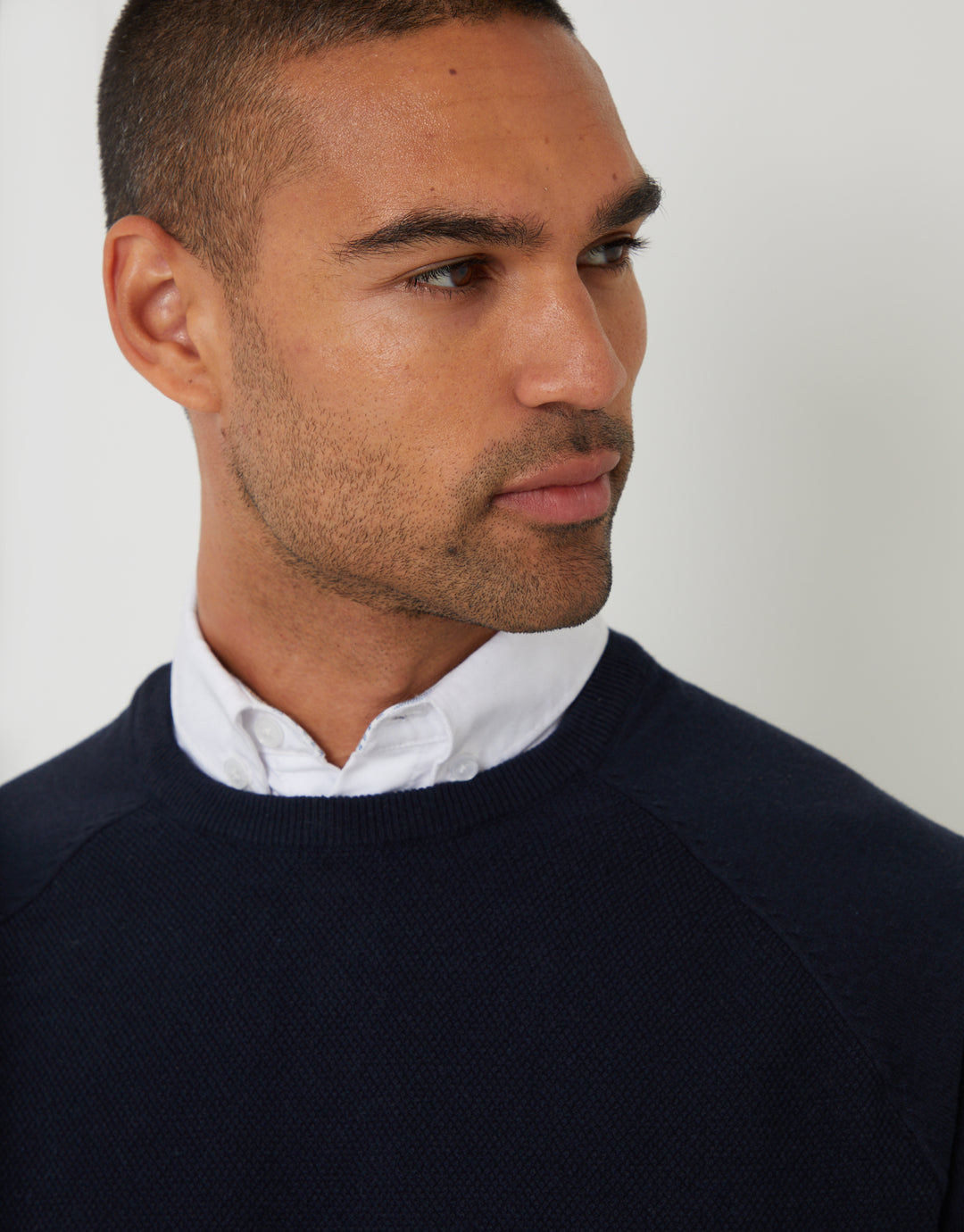 Navy Mock Shirt Raglan Knitted Jumper