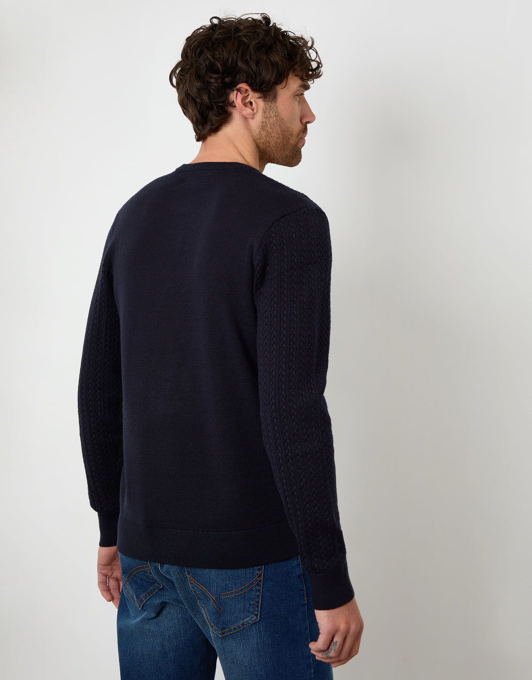Navy Cable Knit Rib Crew Neck Jumper