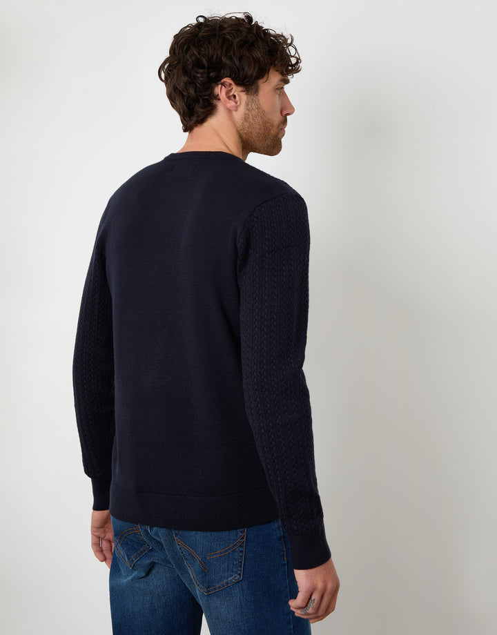Navy Cable Knit Rib Crew Neck Jumper