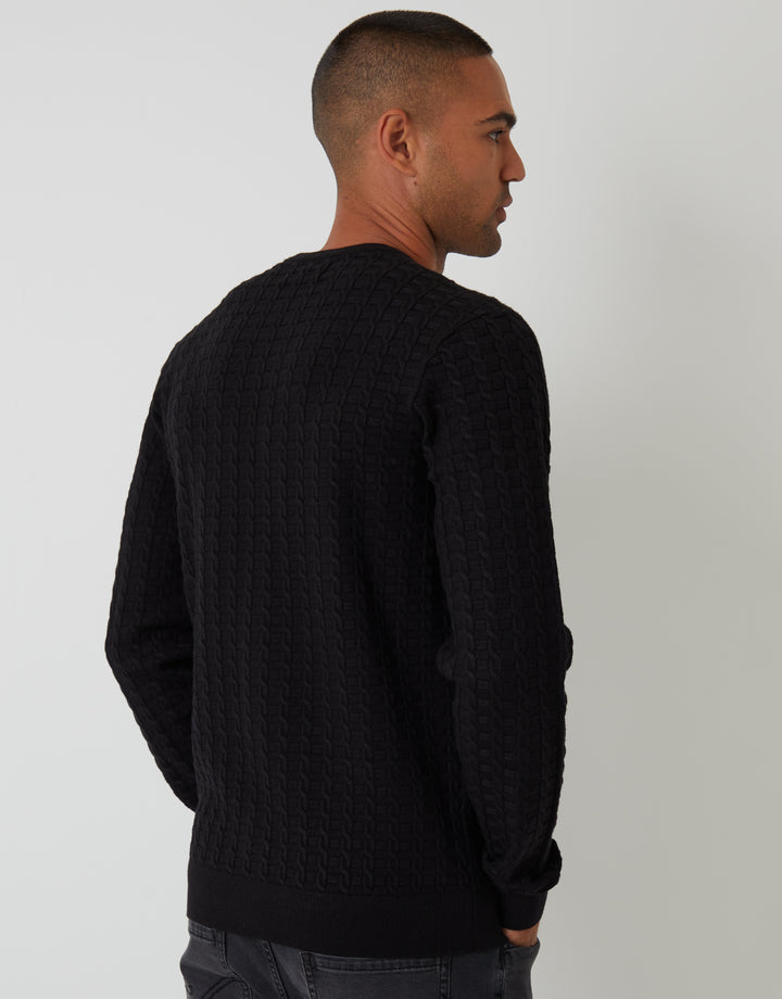 Black Cable Knit Crew Neck Jumper