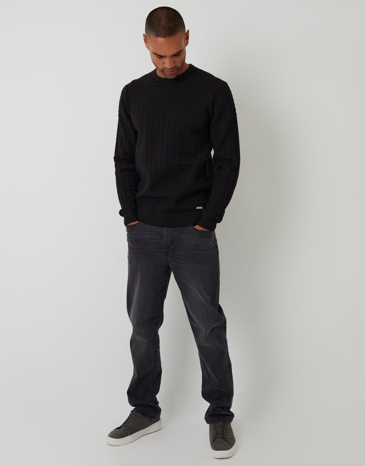 Black Cable Knit Crew Neck Jumper