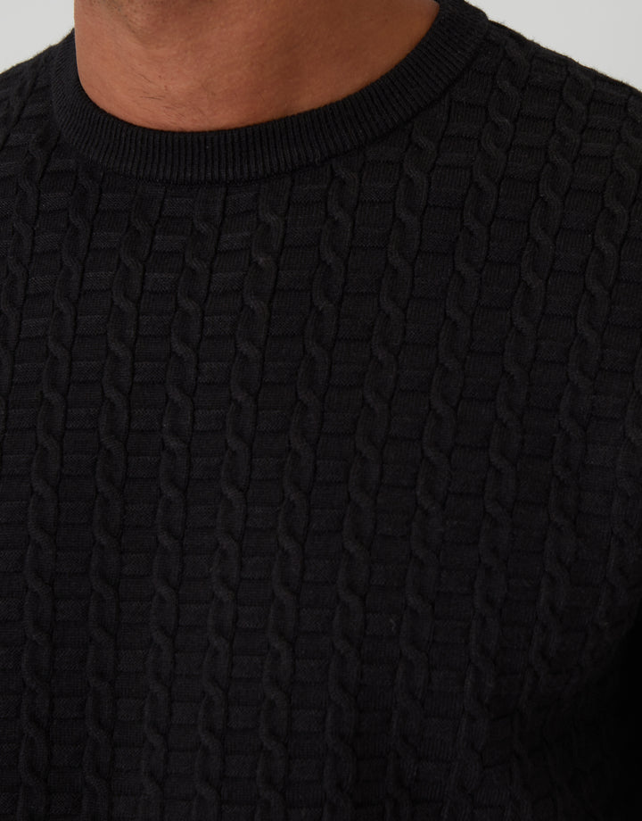 Black Cable Knit Crew Neck Jumper