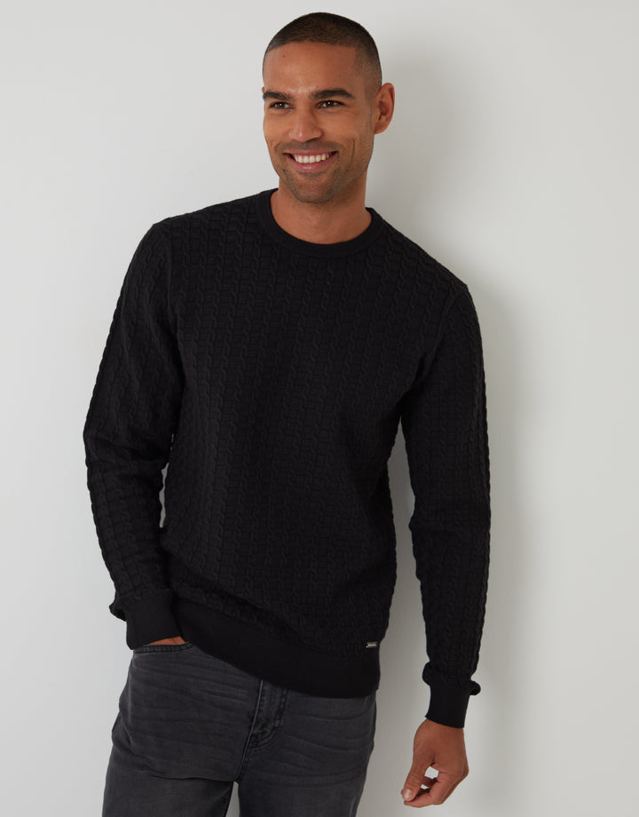 Black Cable Knit Crew Neck Jumper