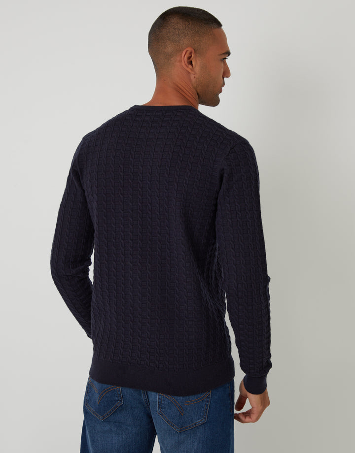 Navy Cable Knit Crew Neck Jumper