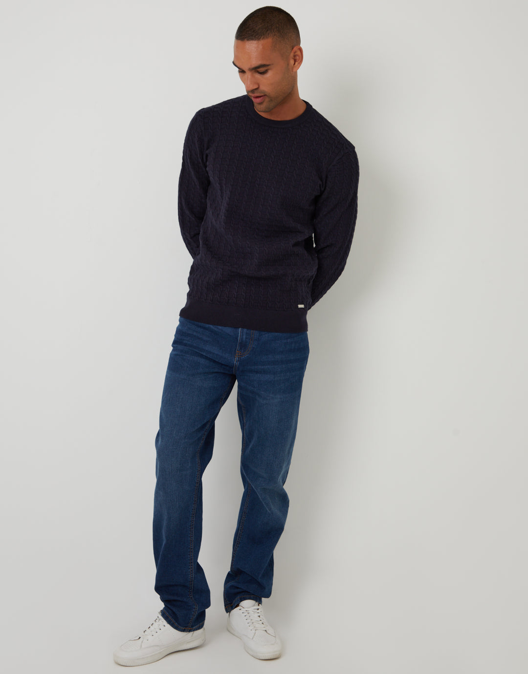 Navy Cable Knit Crew Neck Jumper