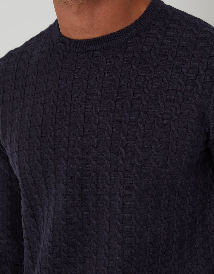 Navy Cable Knit Crew Neck Jumper