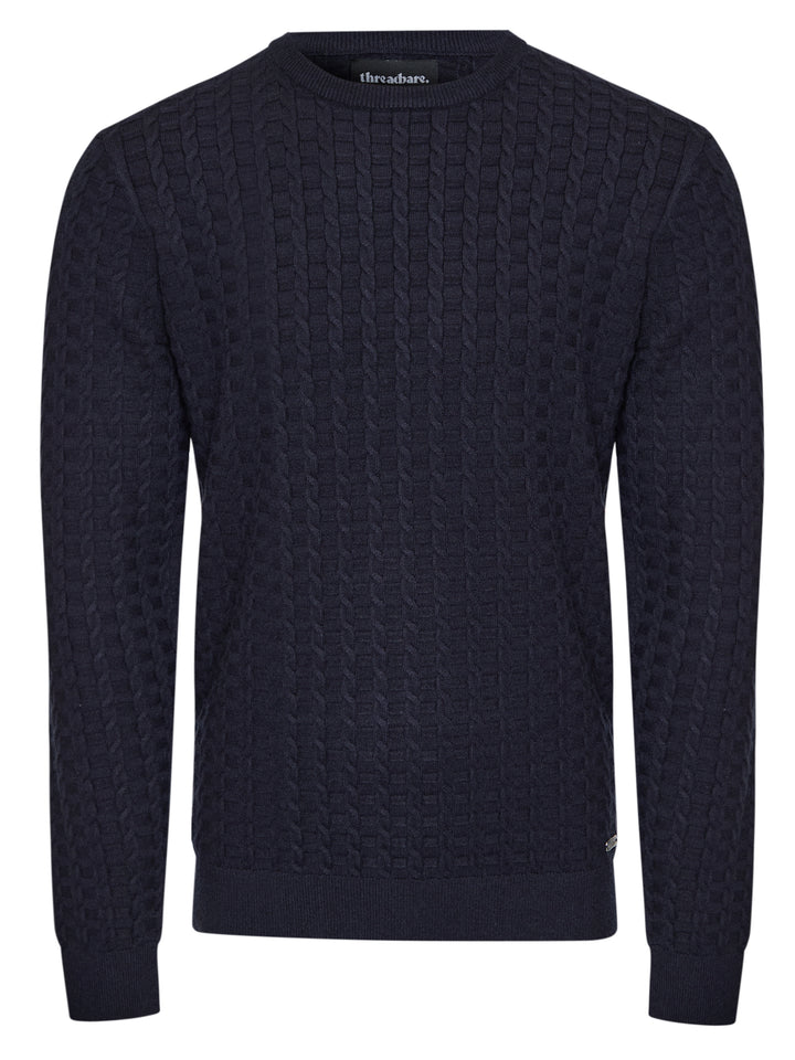 Navy Cable Knit Crew Neck Jumper