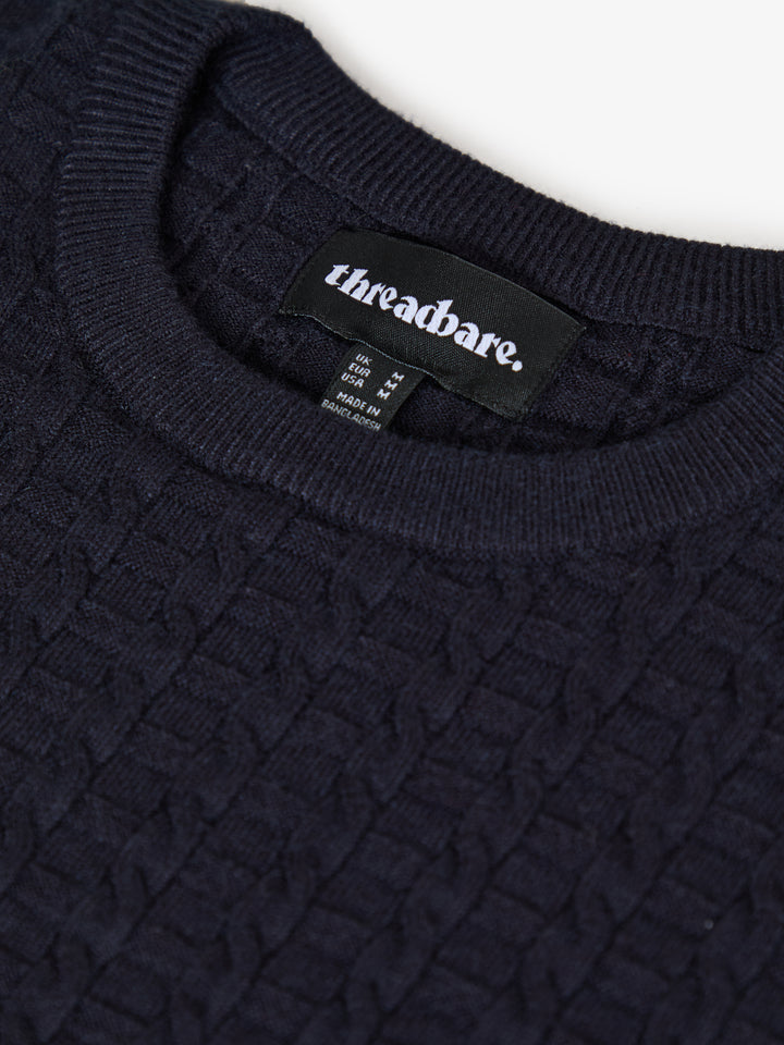 Navy Cable Knit Crew Neck Jumper