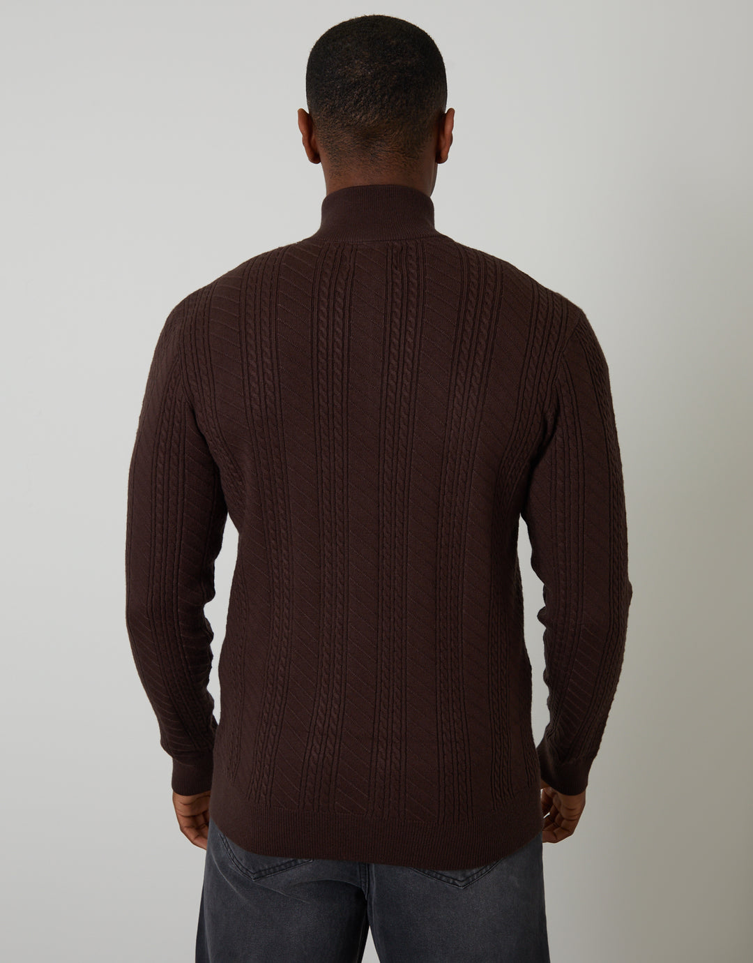 Brown Cable Knit Quarter Zip Jumper