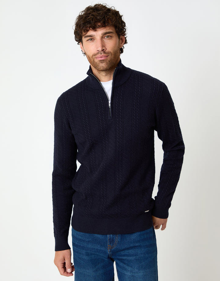 Navy Cable Knit Quarter Zip Jumper