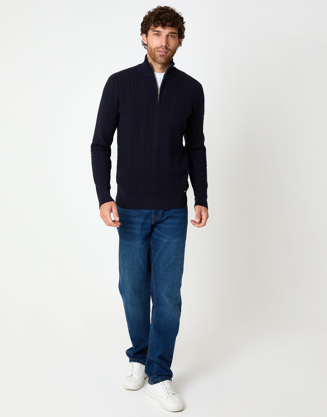 Navy Cable Knit Quarter Zip Jumper