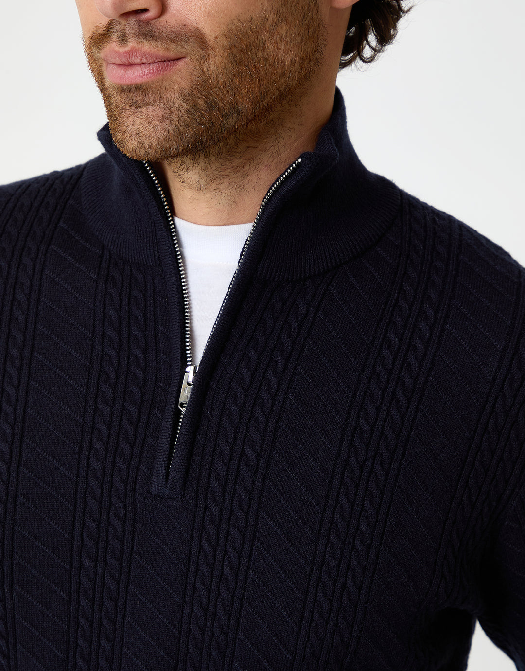 Navy Cable Knit Quarter Zip Jumper