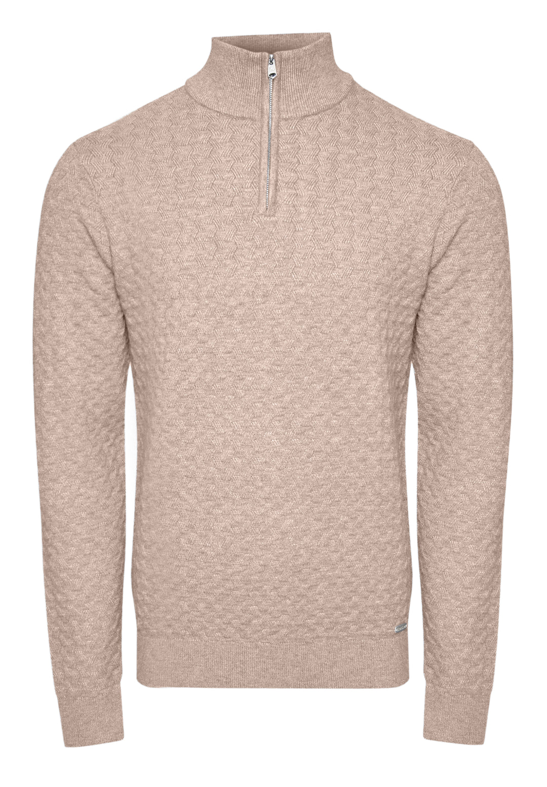 Beige Textured Cable Knit Quarter Zip Jumper