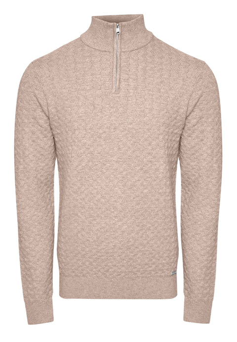 Threadbare Textured Cable Knit Quarter Zip Jumper in Beige - flat lay
