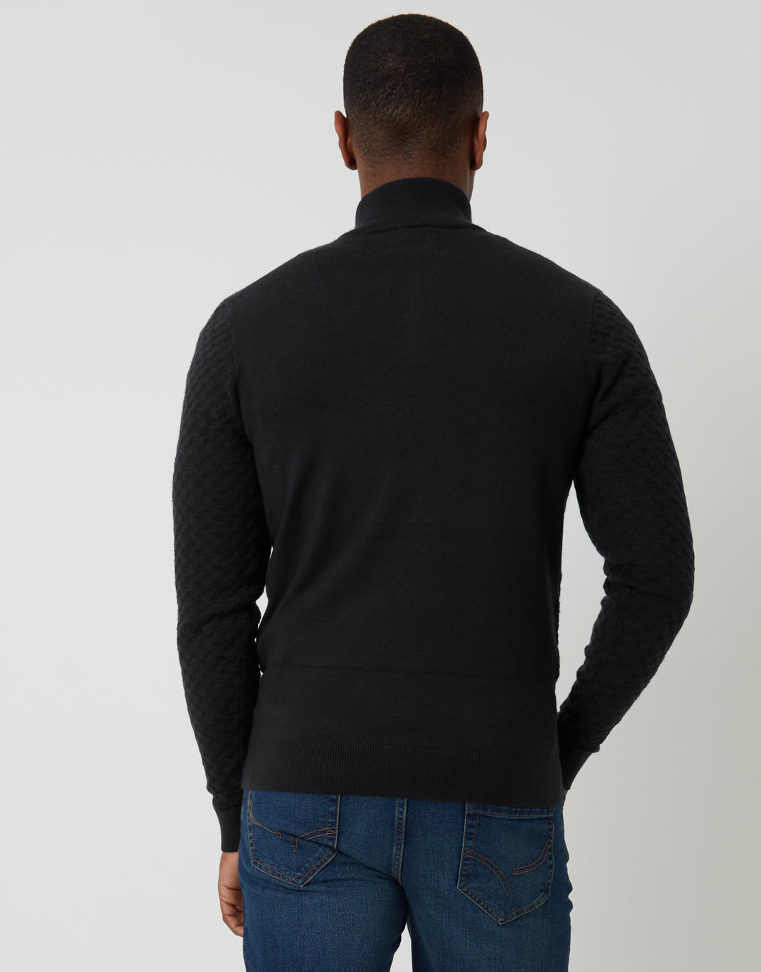 Black Textured Cable Knit Quarter Zip Jumper