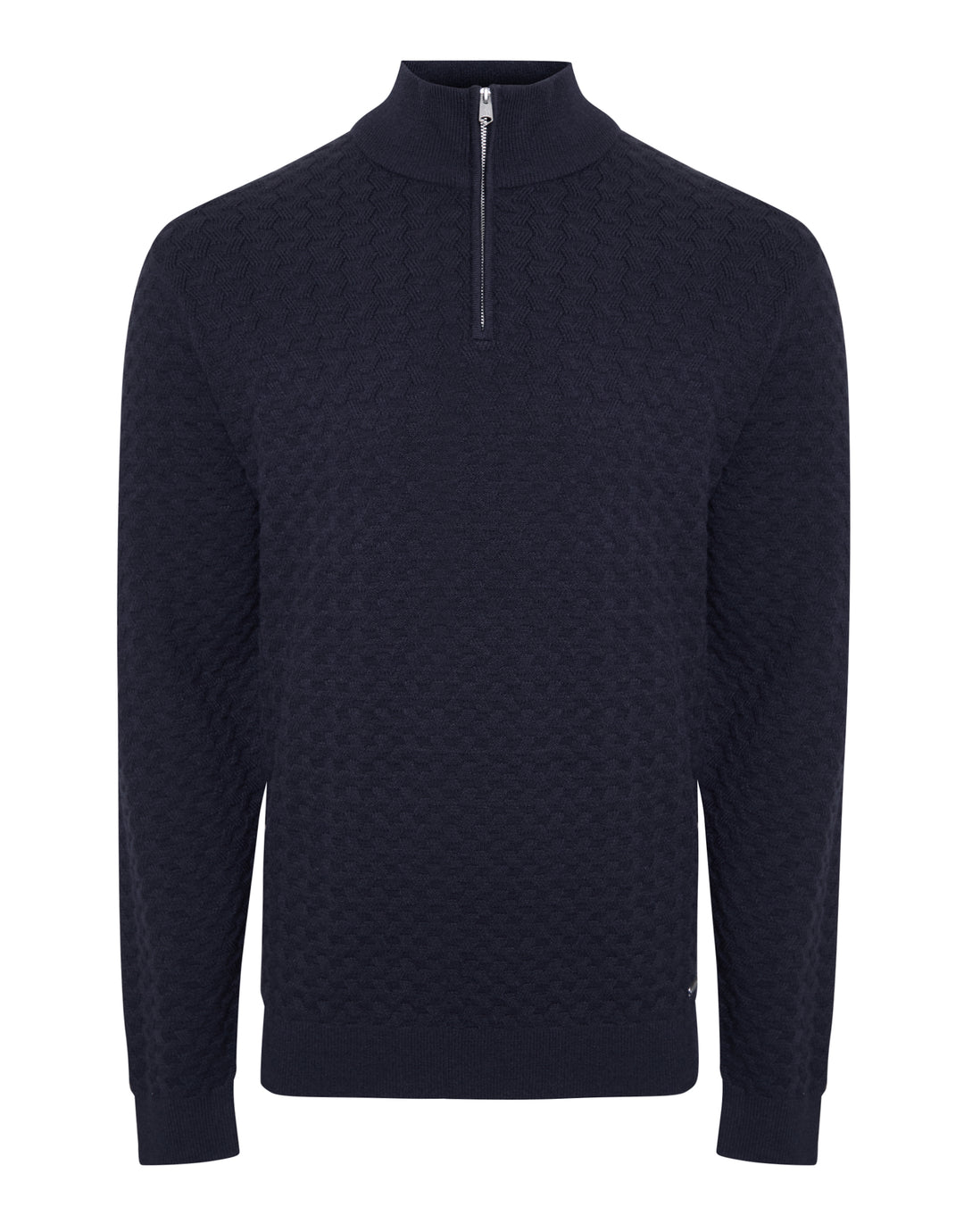 Navy Textured Cable Knit Quarter Zip Jumper