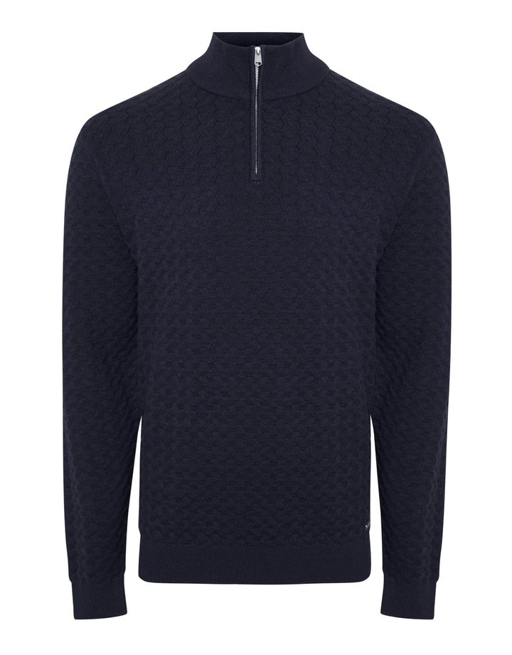 Navy Textured Cable Knit Quarter Zip Jumper