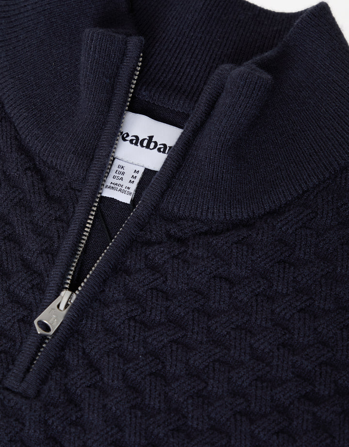 Navy Textured Cable Knit Quarter Zip Jumper