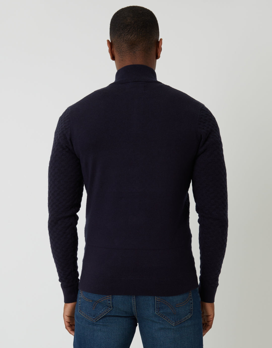 Navy Textured Cable Knit Quarter Zip Jumper