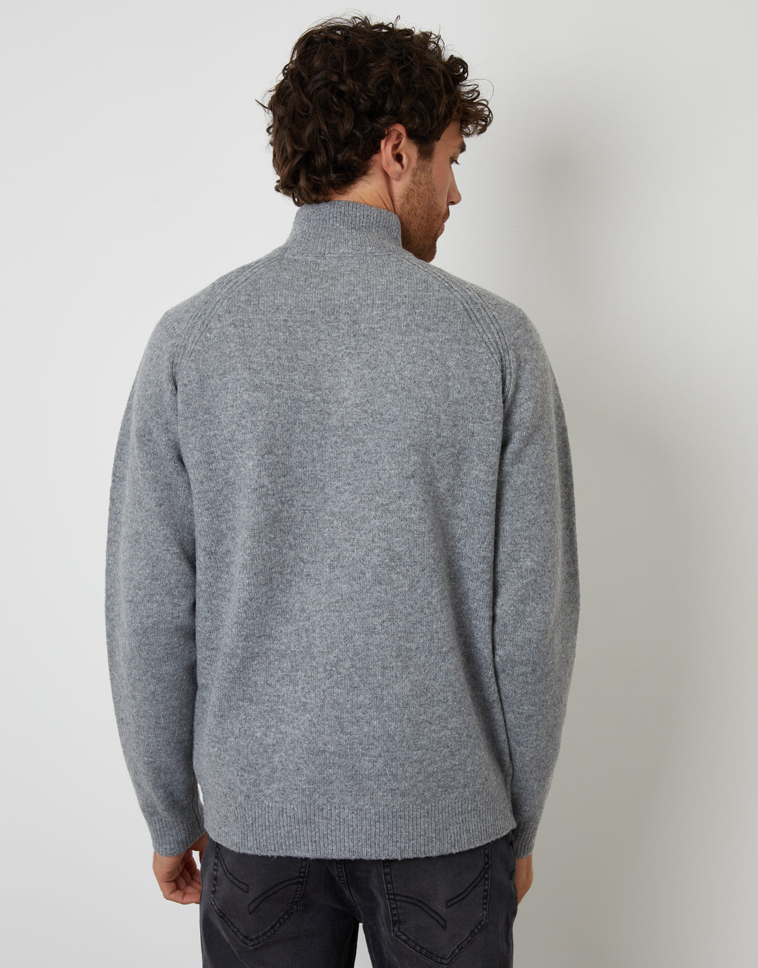 Grey Raglan Rib Quarter Zip Knitted Jumper