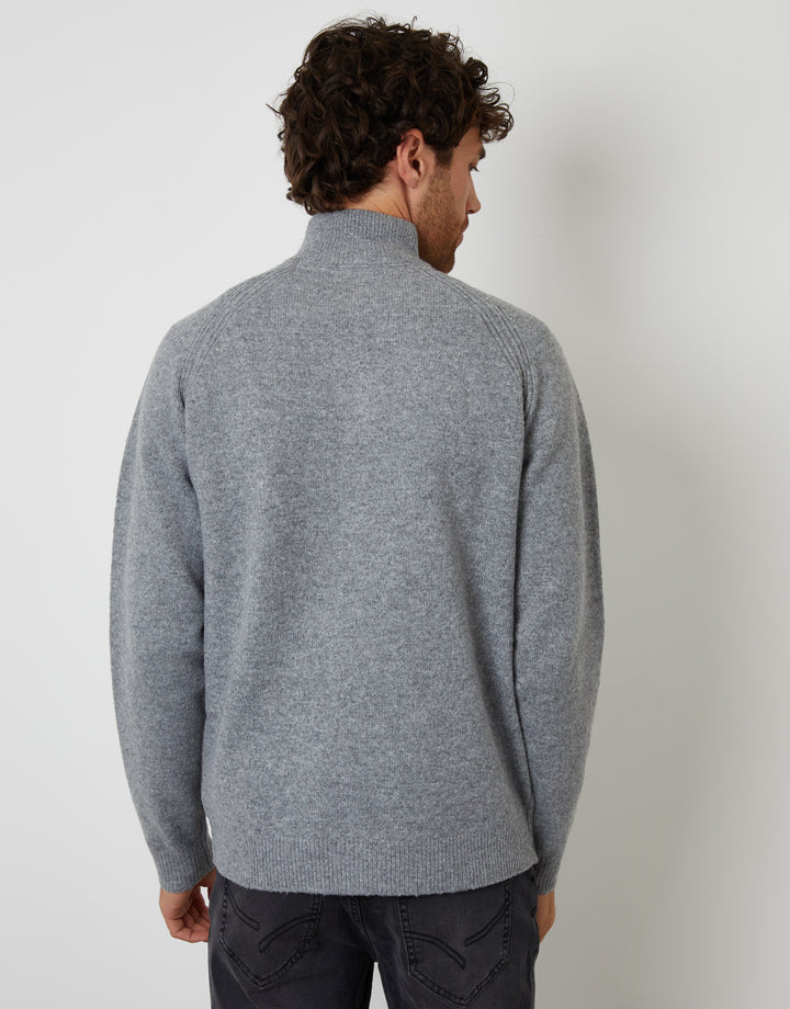 Grey Raglan Rib Quarter Zip Knitted Jumper